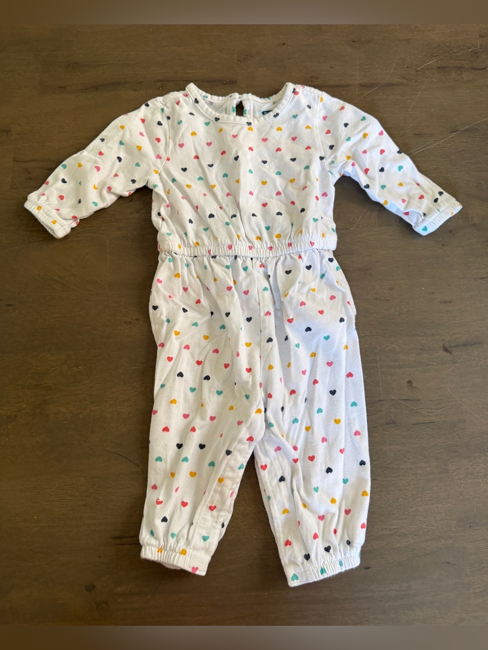 Old Navy Baby White Colorful Heart-Print Girls' Jumpsuit - Multi-Color Hearts